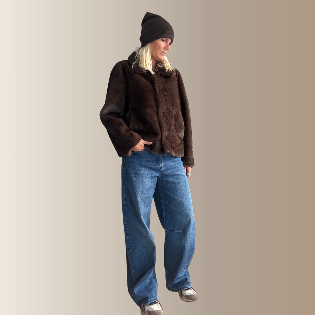 CALIEN MARRON - Manteau court fourrure