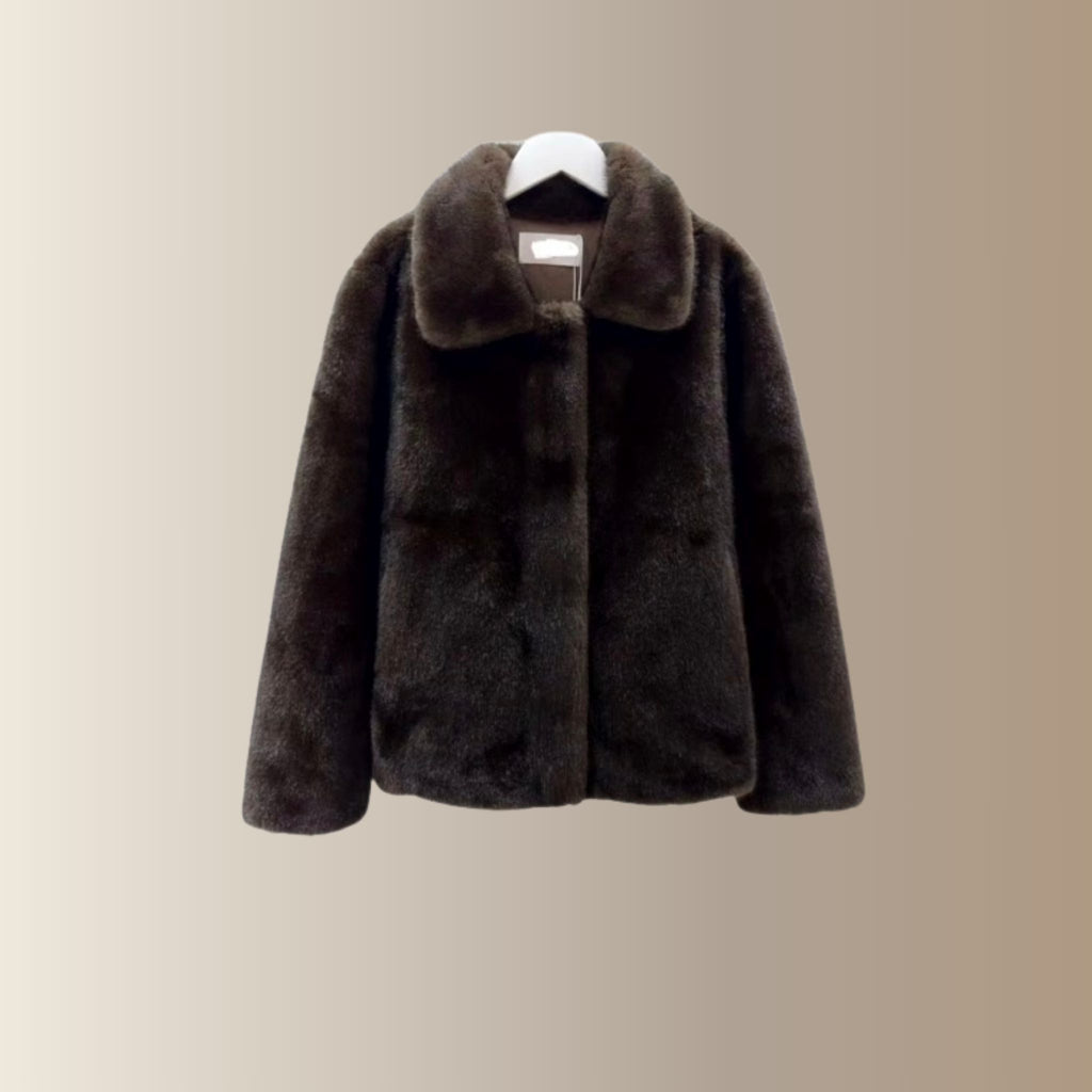 CALIEN MARRON - Manteau court fourrure