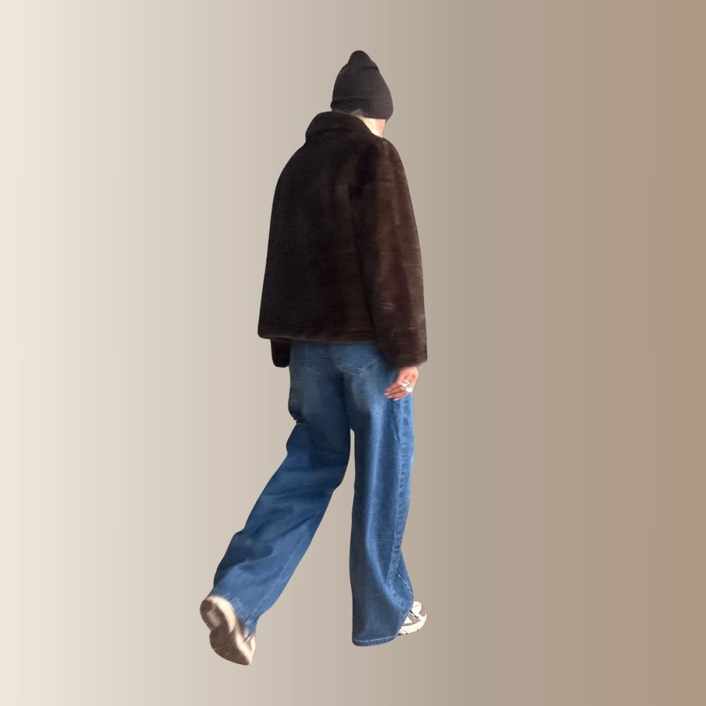 CALIEN MARRON - Manteau court fourrure