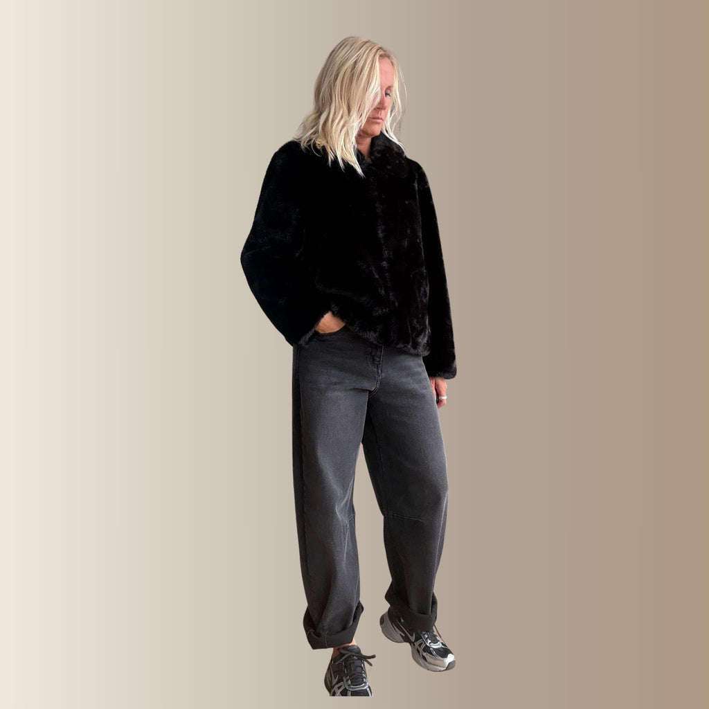 CALIEN NOIR - Manteau court fourrure