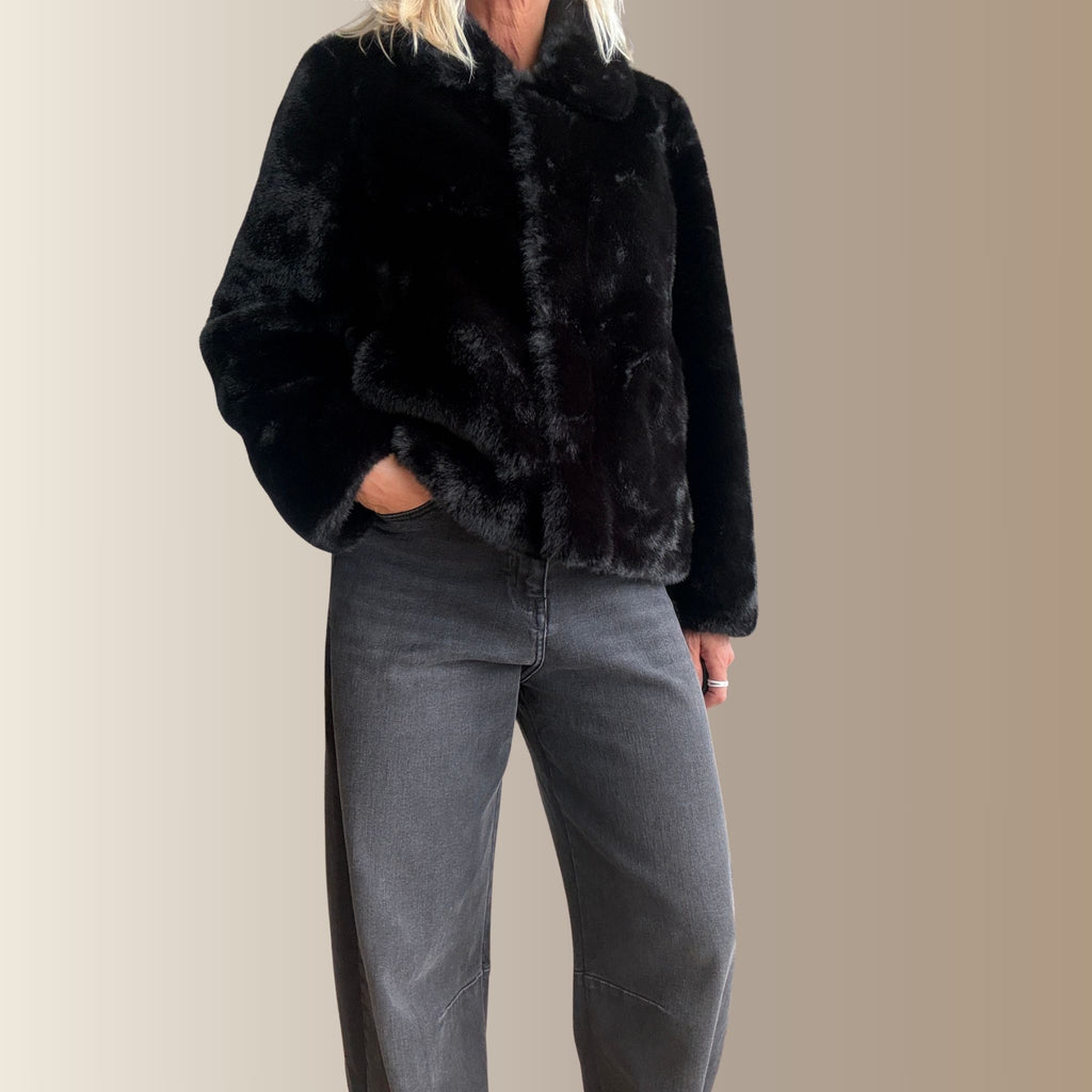 CALIEN NOIR - Manteau court fourrure