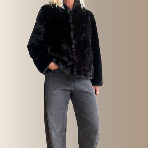 CALIEN NOIR - Manteau court fourrure