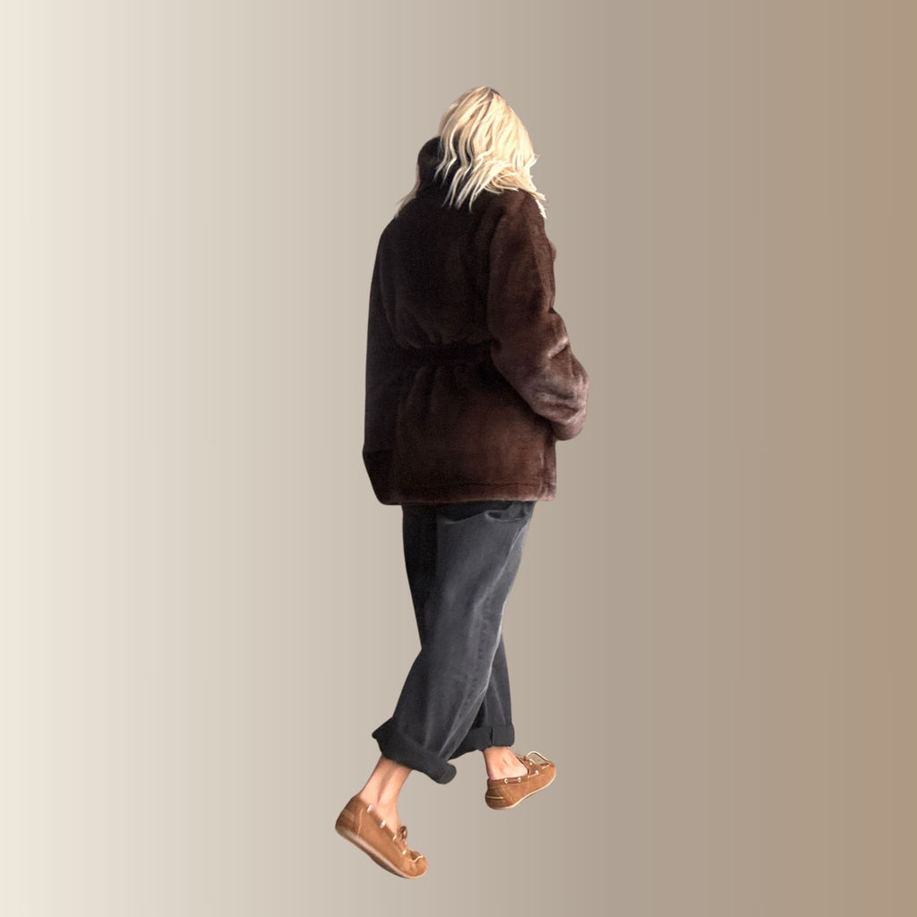 JOVIEN MARRON - Manteau ceinturé fourrure
