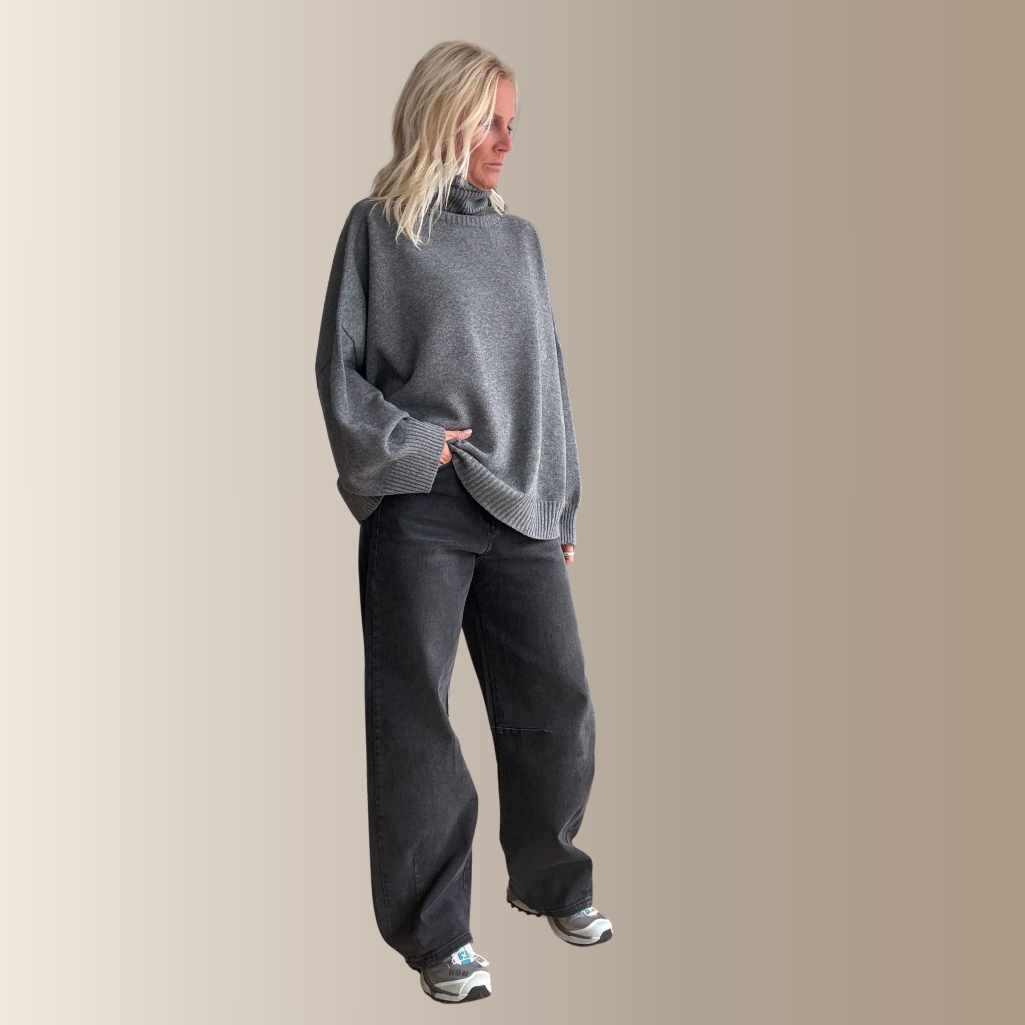 ORVYN GRIS - Pull col roulé oversize