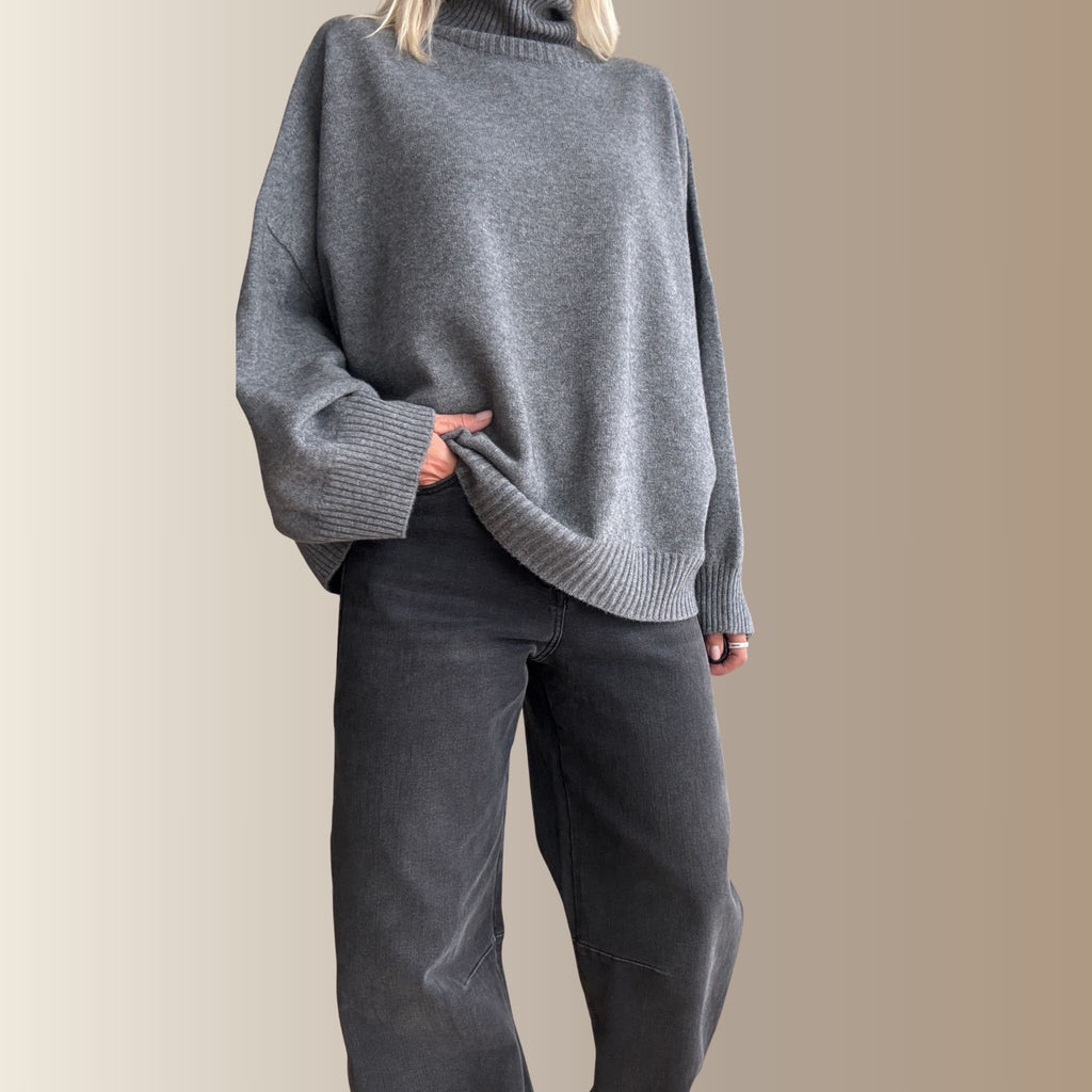 ORVYN GRIS - Pull col roulé oversize