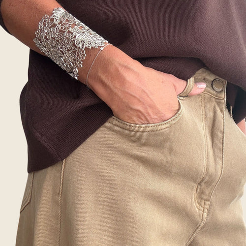 AMÉLUNE - Manchette argentée effet dentelle