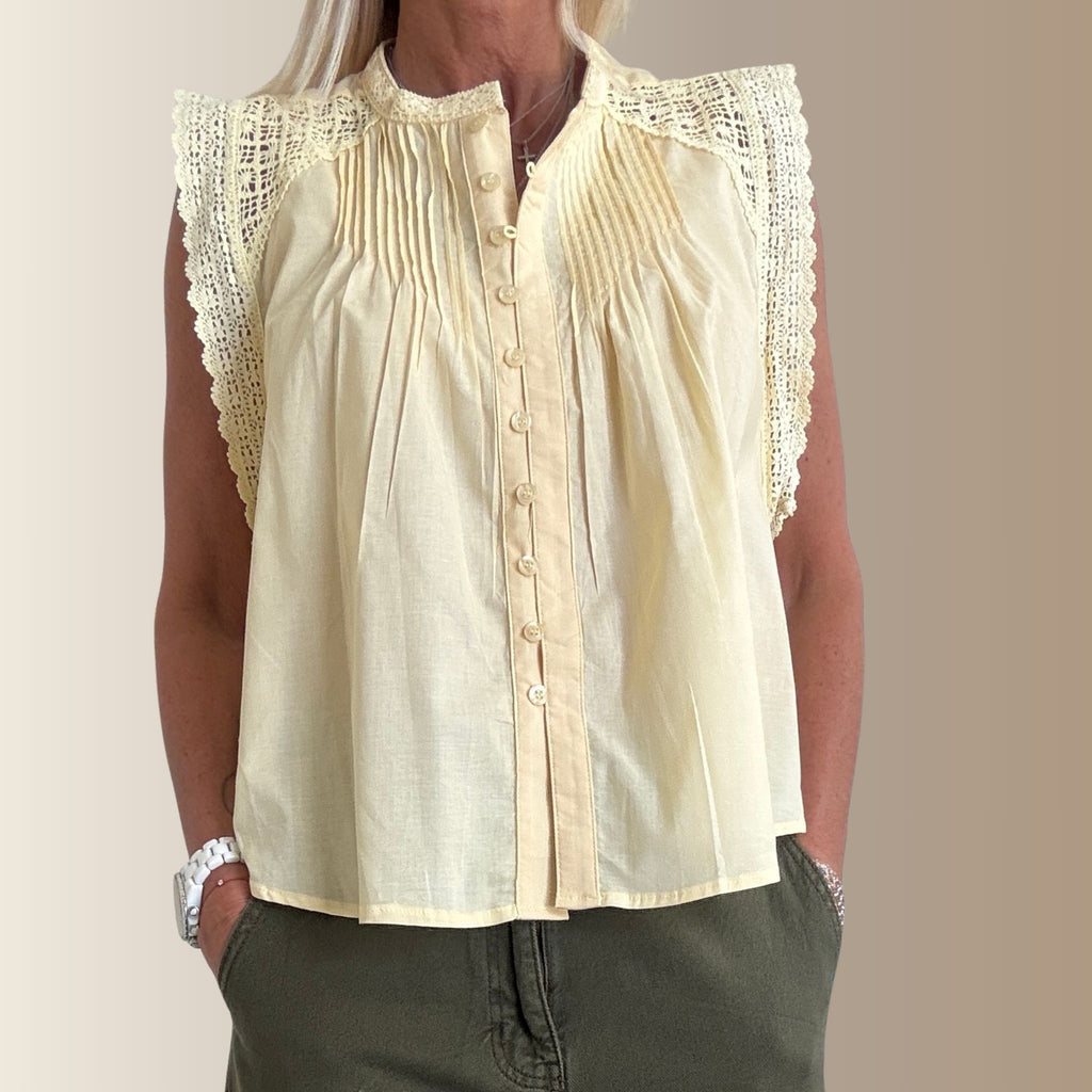 ELOWEN JAUNE PÂLE – Chemise sans manches en voile de coton