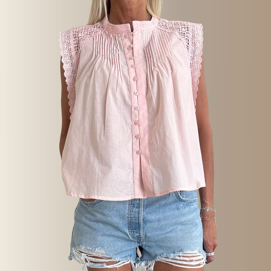 ELOWEN ROSE PÂLE – Chemise sans manches en voile de coton