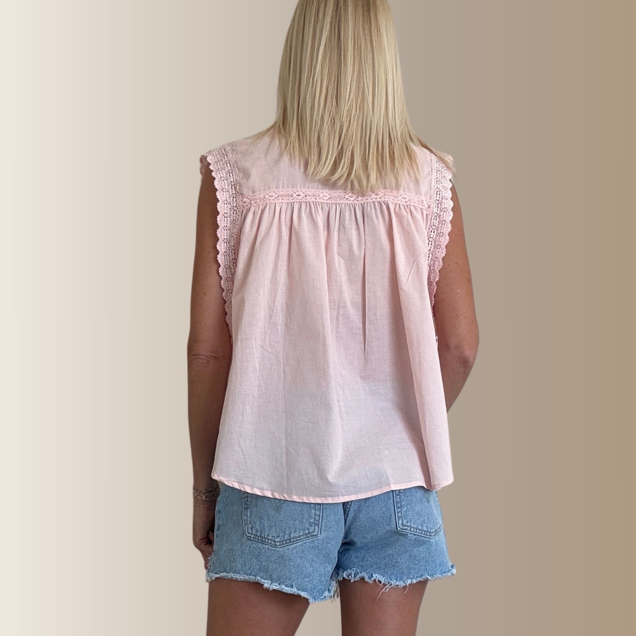 ELOWEN ROSE PÂLE – Chemise sans manches en voile de coton