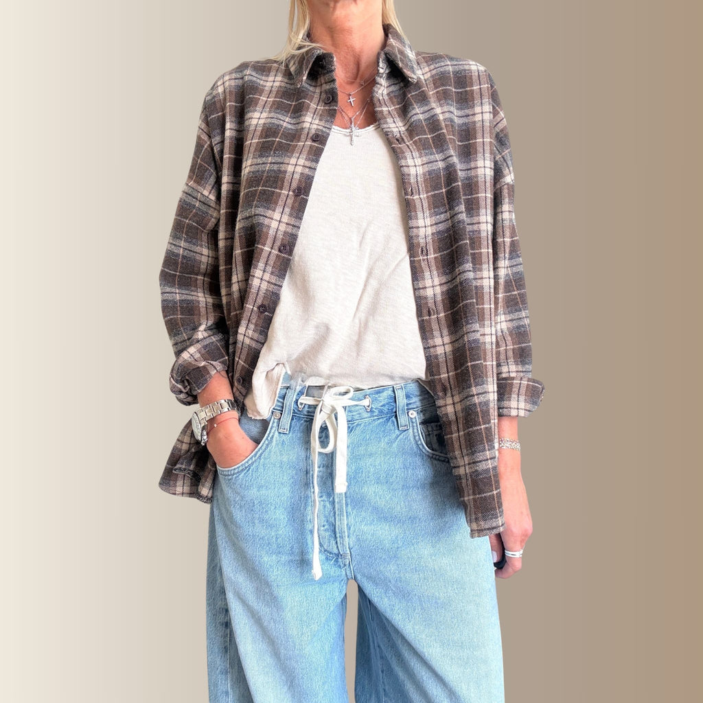 SÉRAYA MARRON - Chemise oversize à carreaux