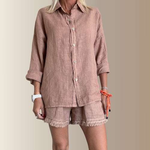 ALMA MARRON CLAIR– Chemise en lin
