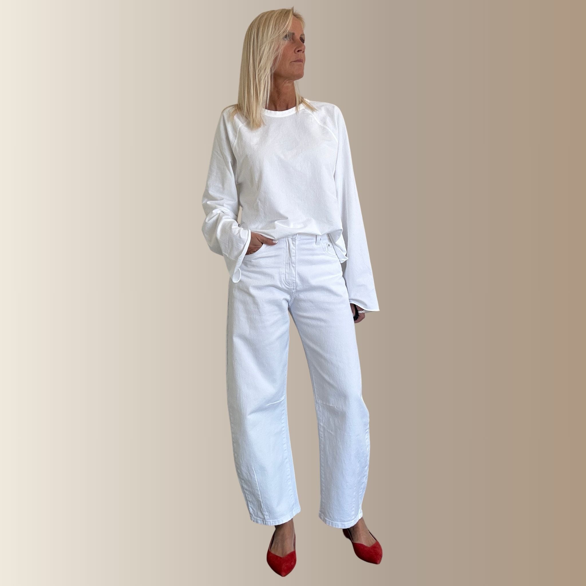 AZIEL BLANC – Jean barrel cropped