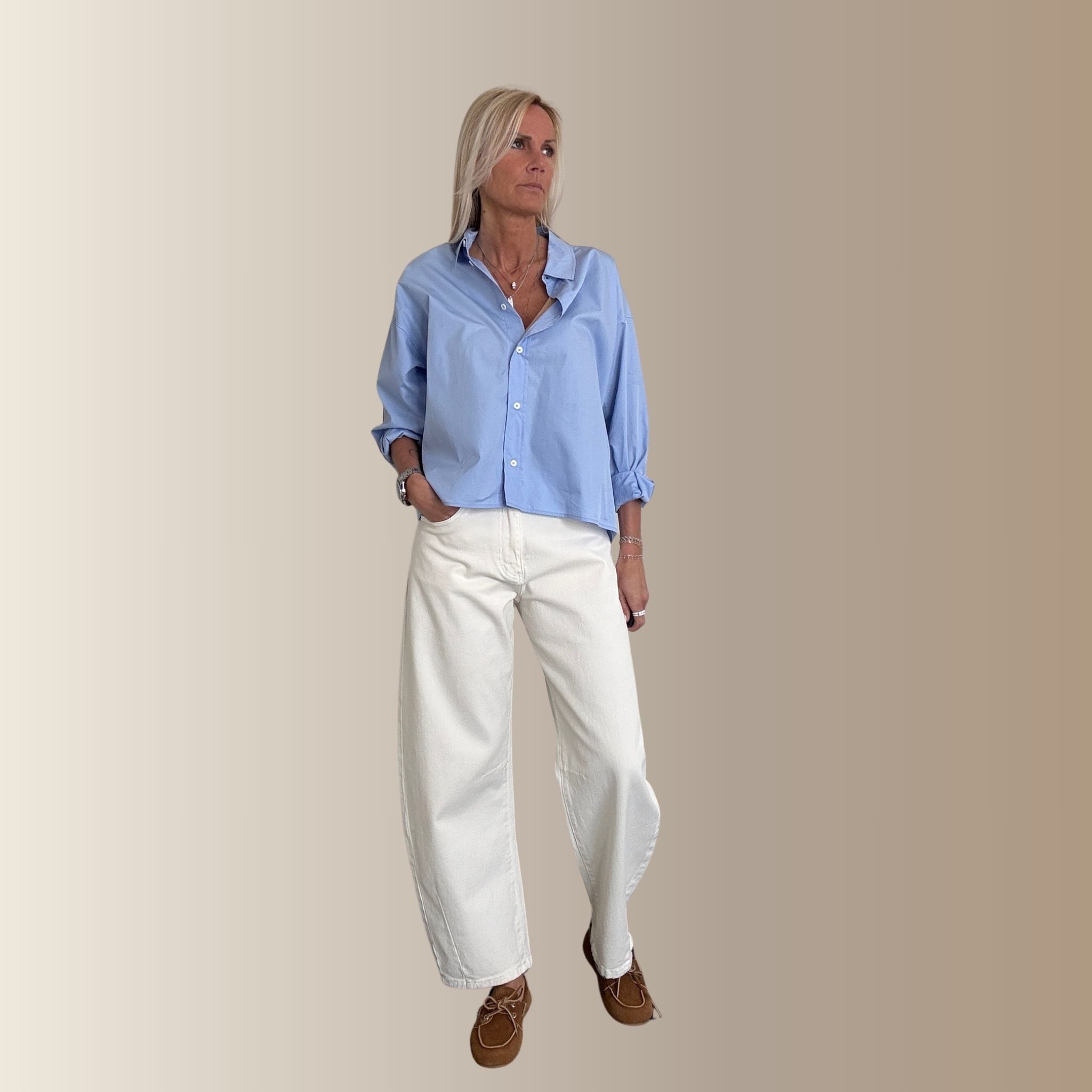 AZIEL ÉCRU – Jean barrel cropped