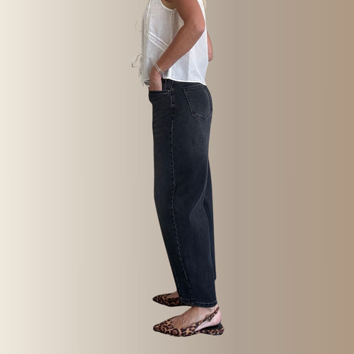 AZIEL GRIS – Jean barrel cropped