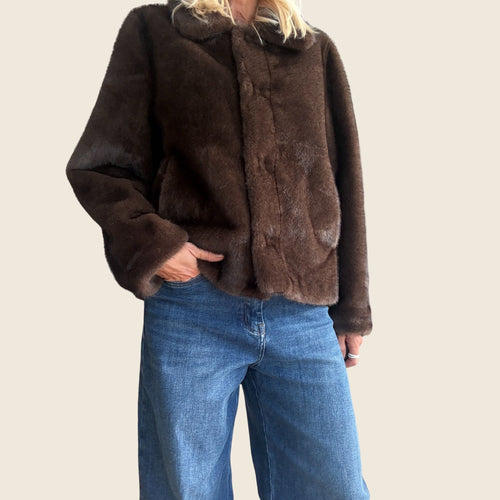 CALIEN MARRON - Manteau court fourrure