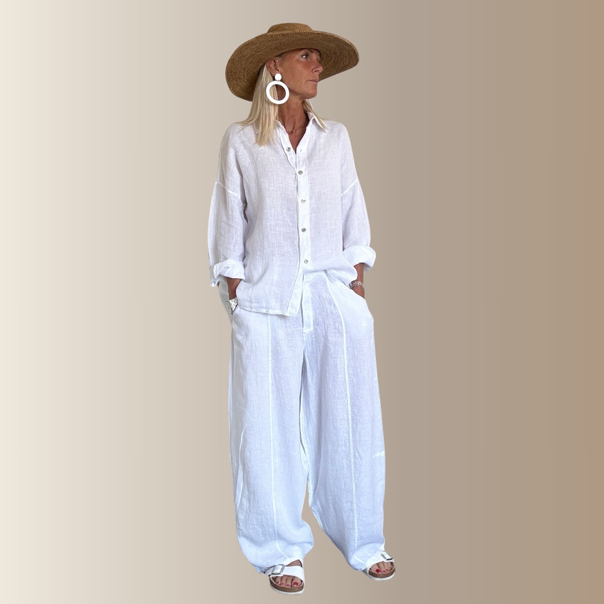 PABLO BLANC – Pantalon barrel oversize en lin