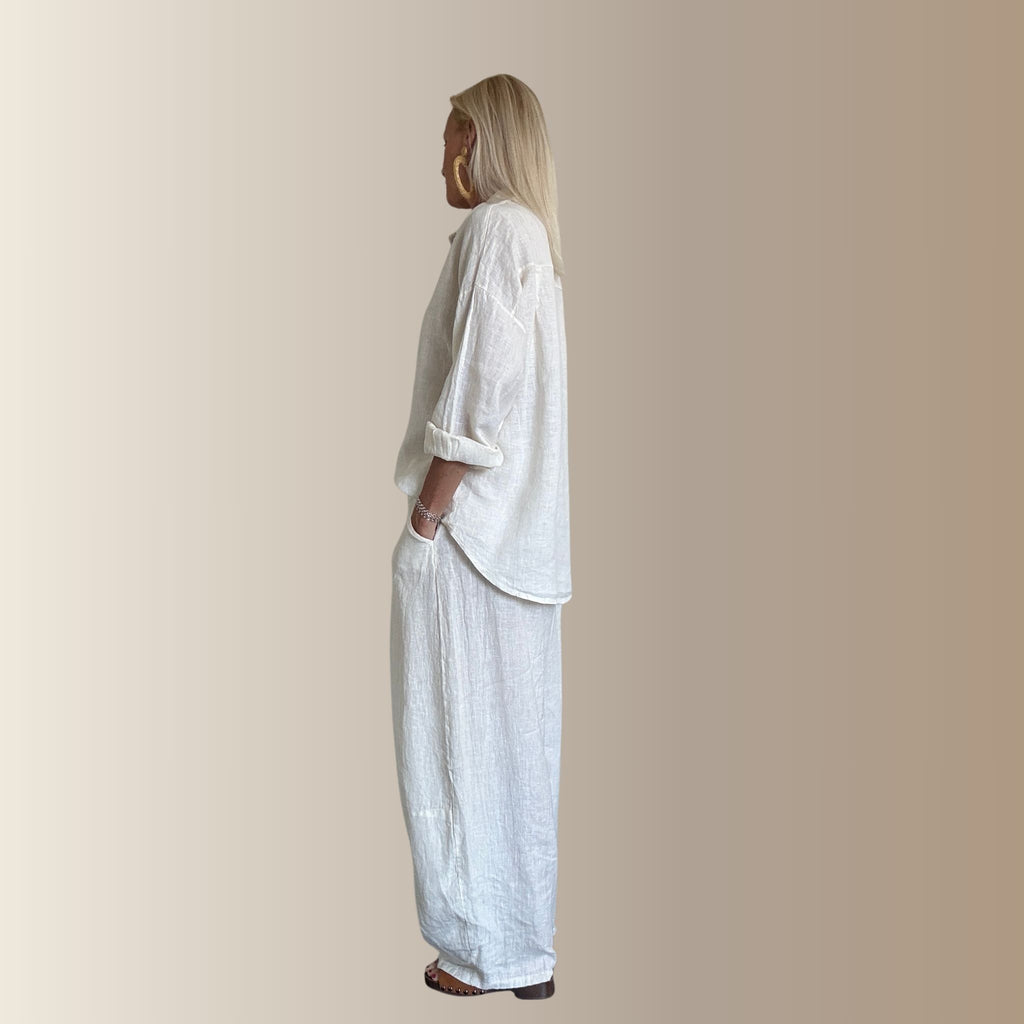 PABLO ÉCRU – Pantalon barrel oversize en lin