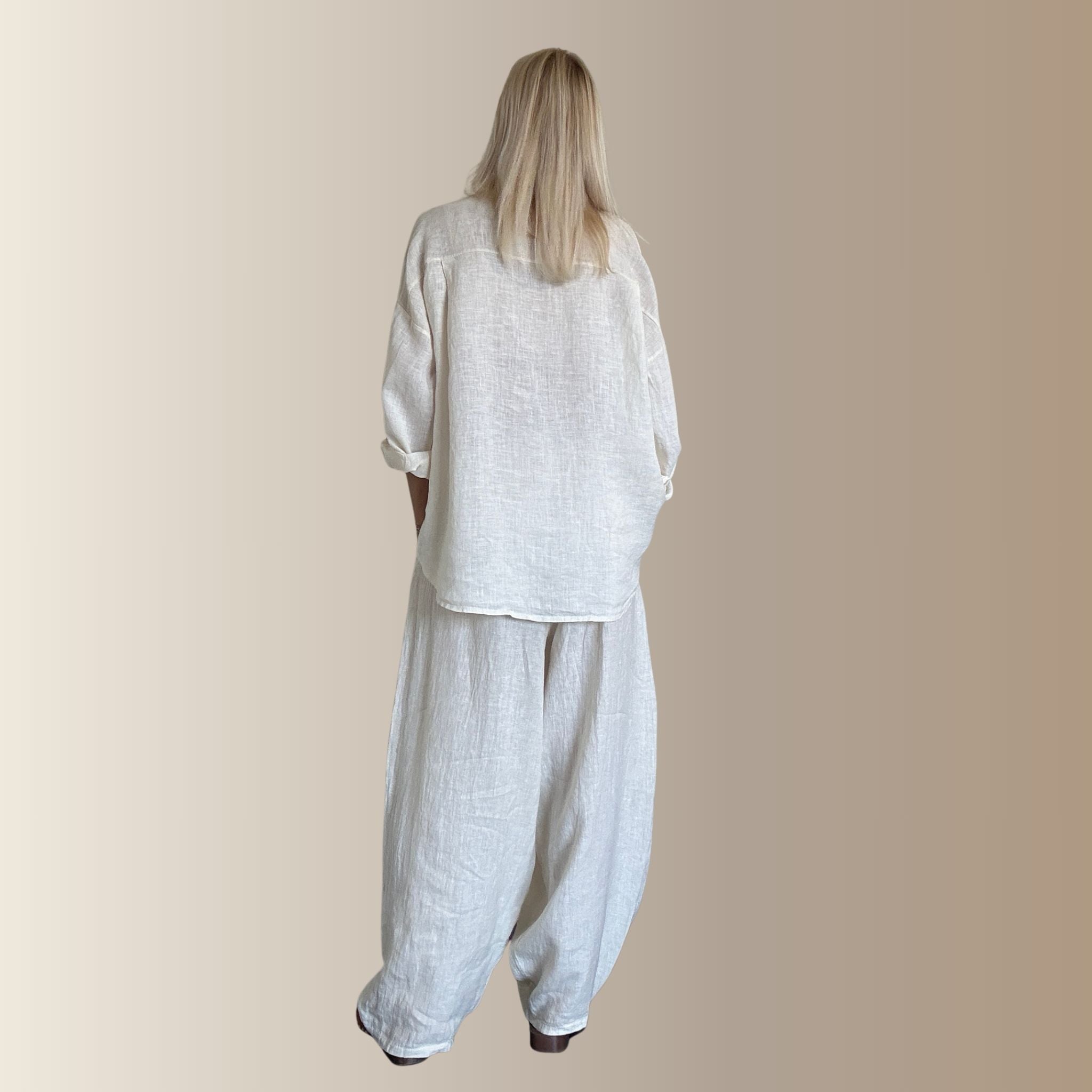 PABLO ÉCRU – Pantalon barrel oversize en lin