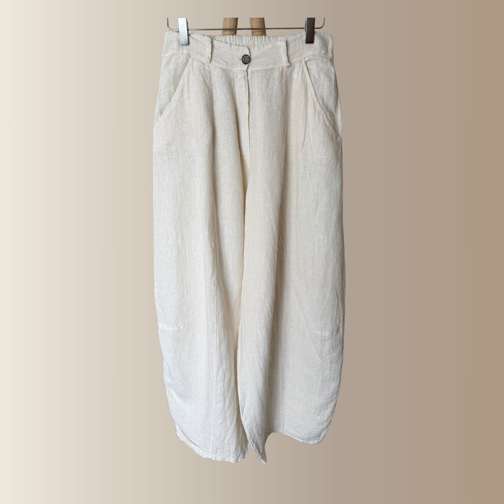 PABLO ÉCRU – Pantalon barrel oversize en lin