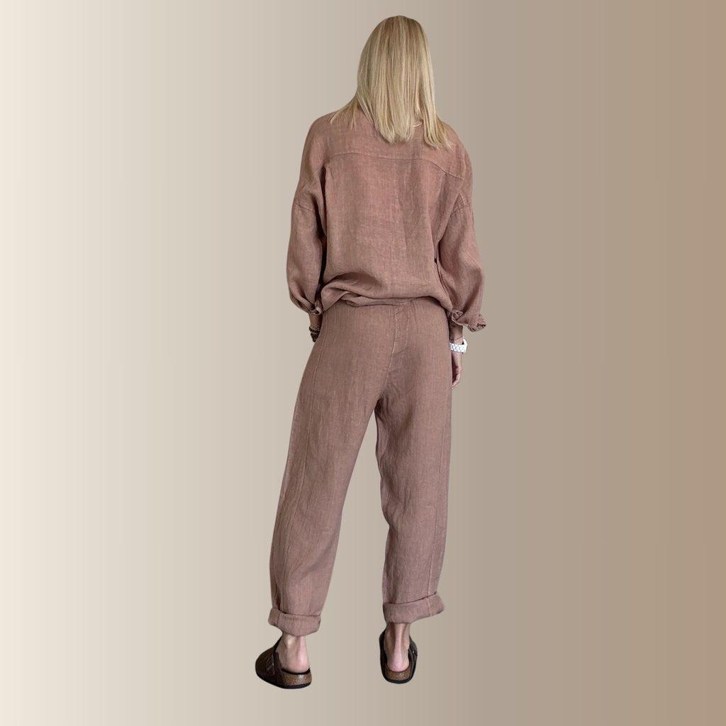 PAOLO MARRON CLAIR – Pantalon barrel en lin
