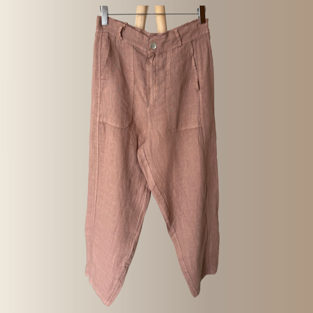 PAOLO MARRON CLAIR – Pantalon barrel en lin