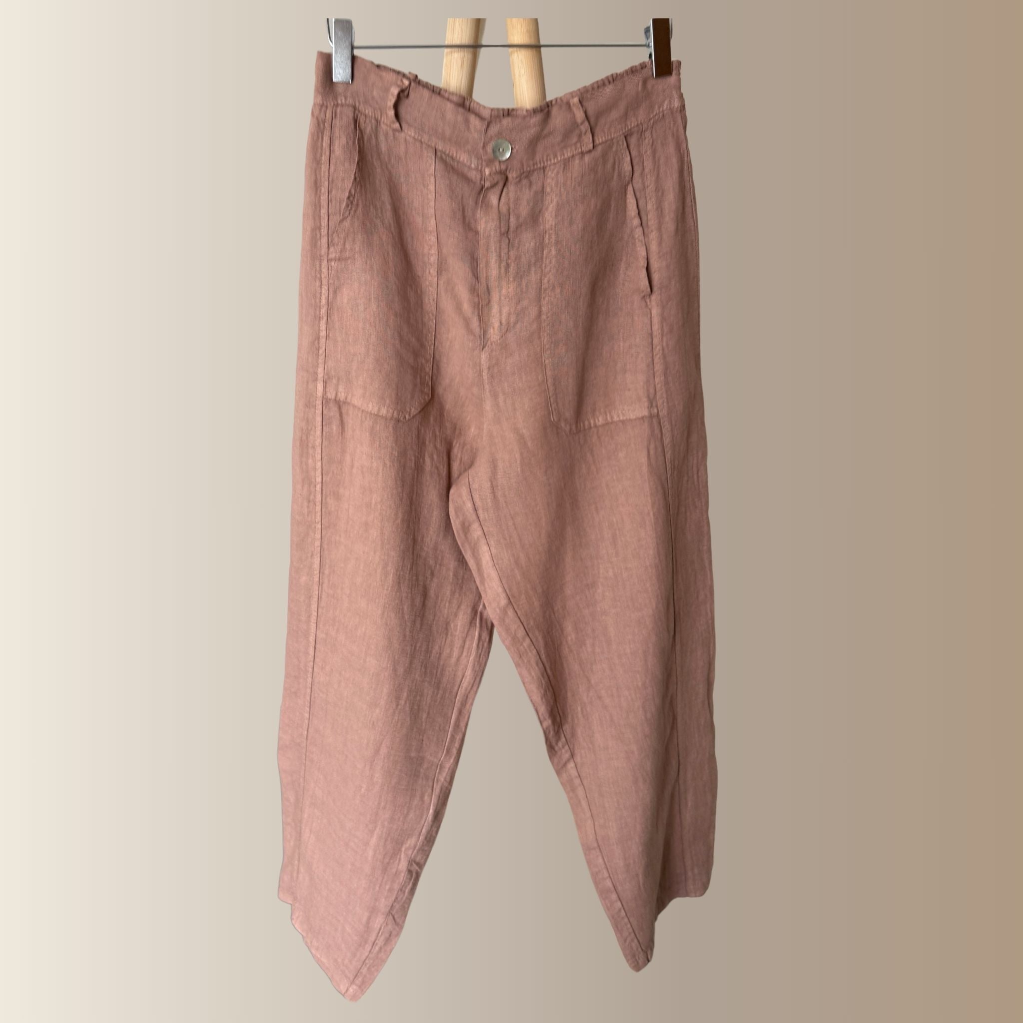 PAOLO MARRON CLAIR – Pantalon barrel en lin