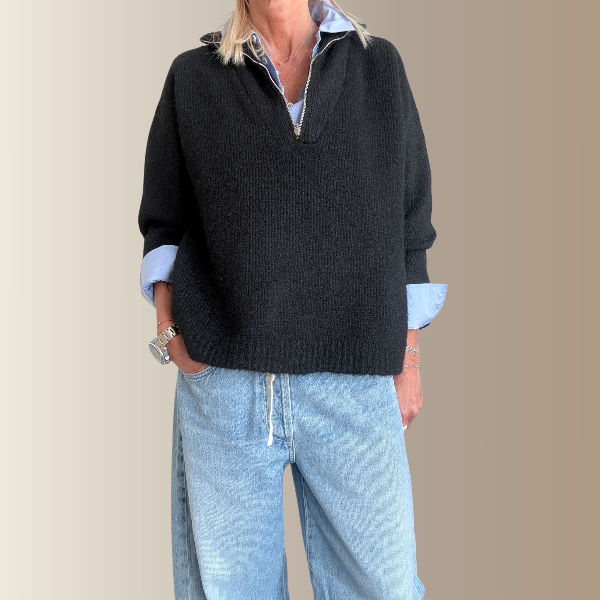 DARYEN NOIR - Pull col camionneur zippé