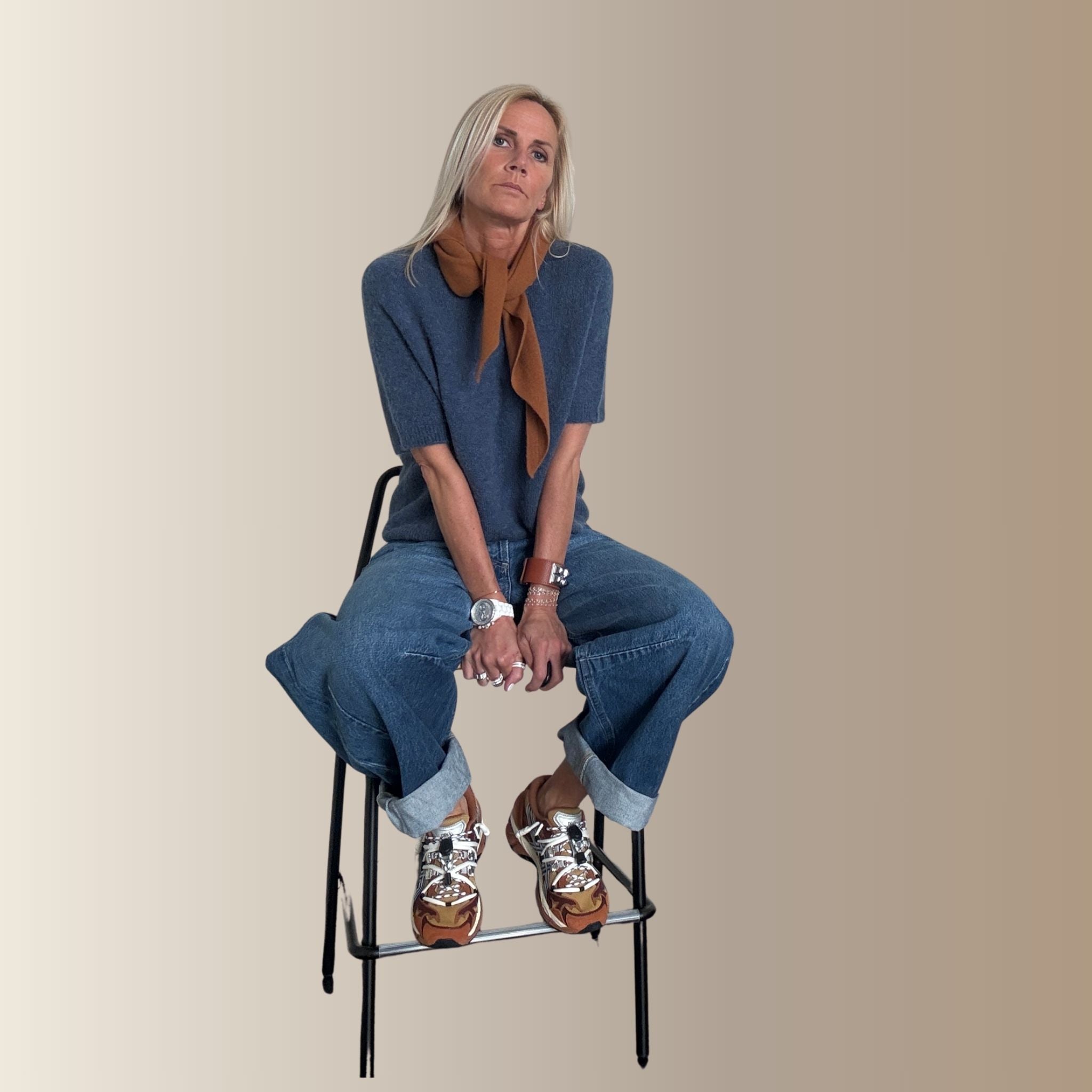 VALENTIN BLEU JEAN – Pull manches courtes en baby alpaga