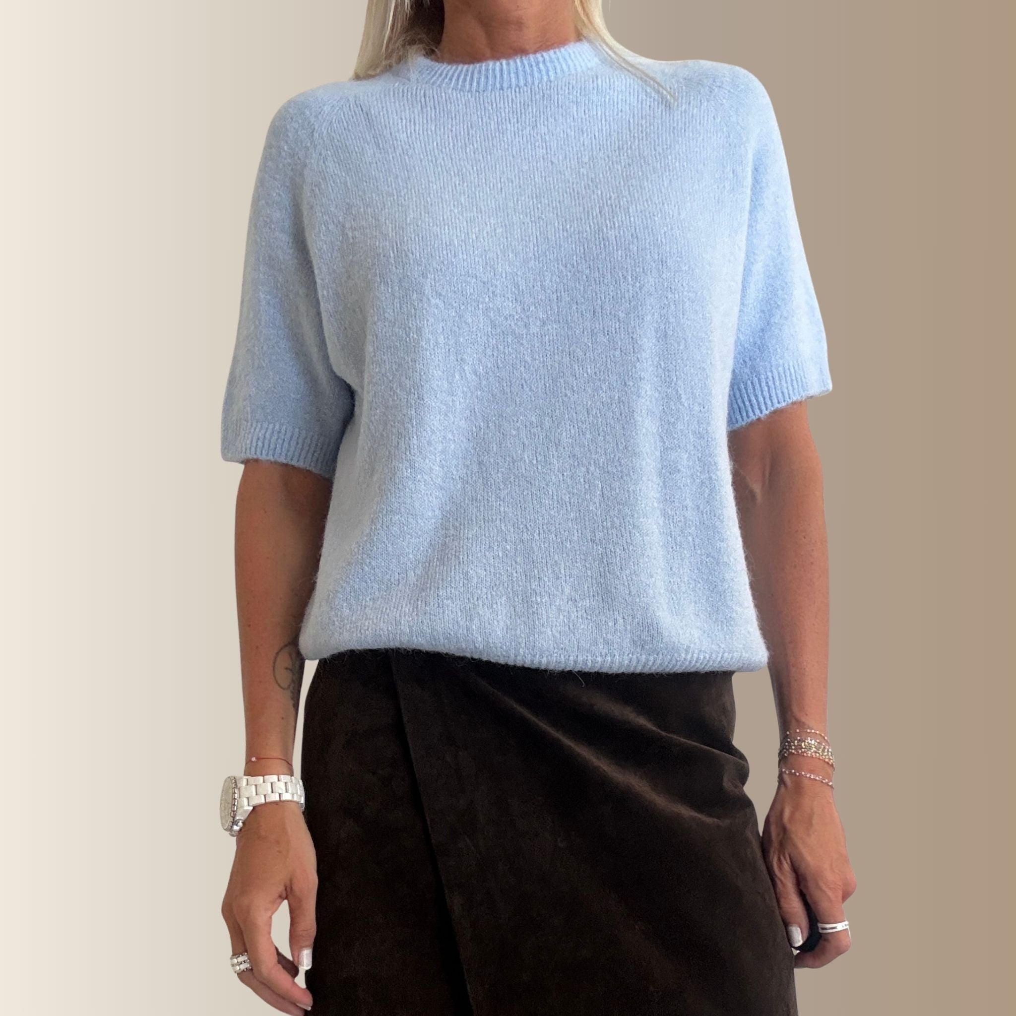 VALENTIN BLEU CIEL– Pull manches courtes en baby alpaga