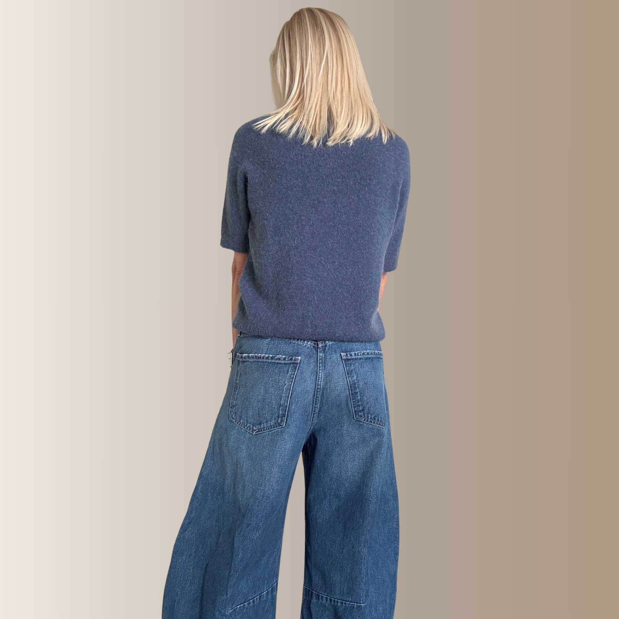 VALENTIN BLEU JEAN – Pull manches courtes en baby alpaga