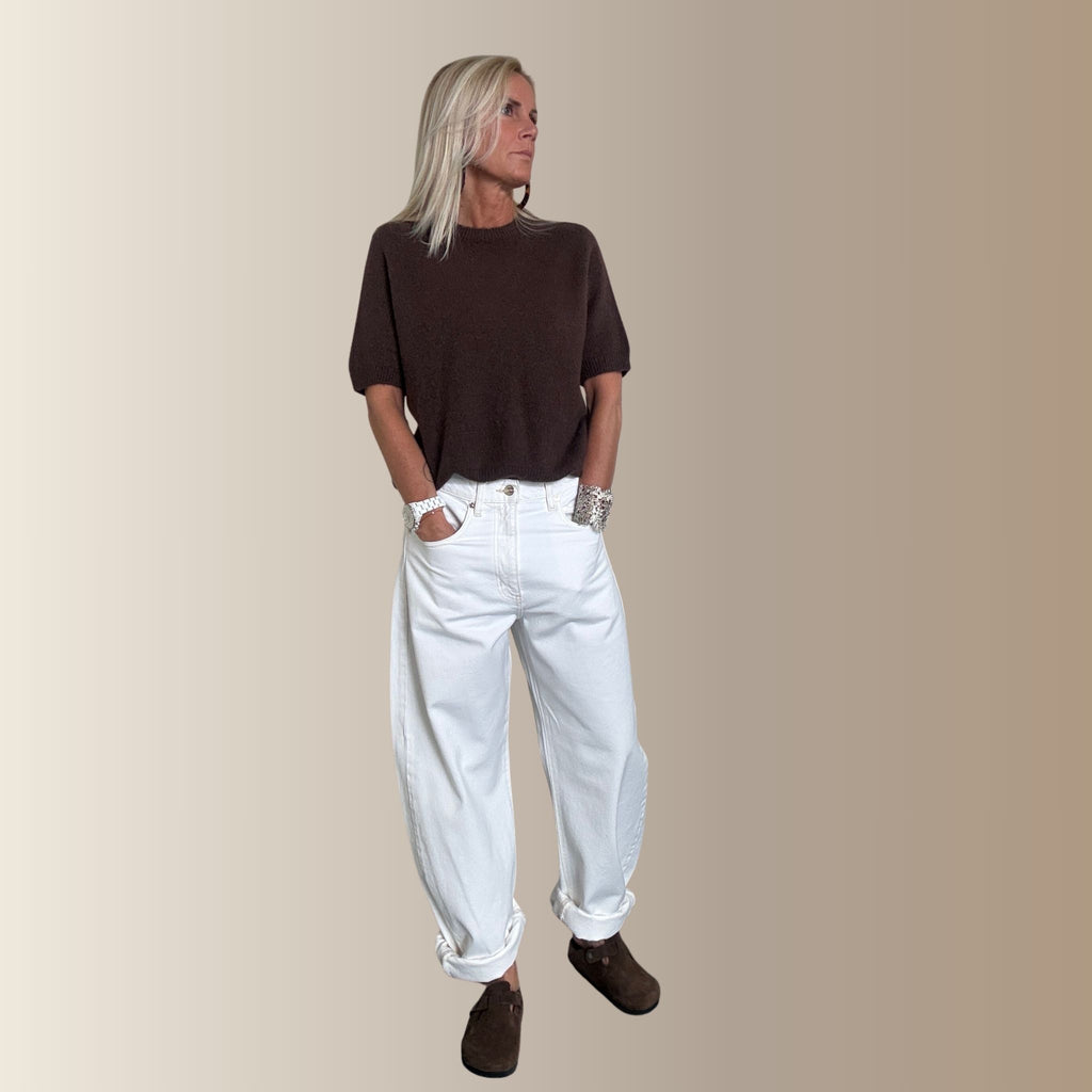 VALENTIN MARRON – Pull manches courtes en baby alpaga