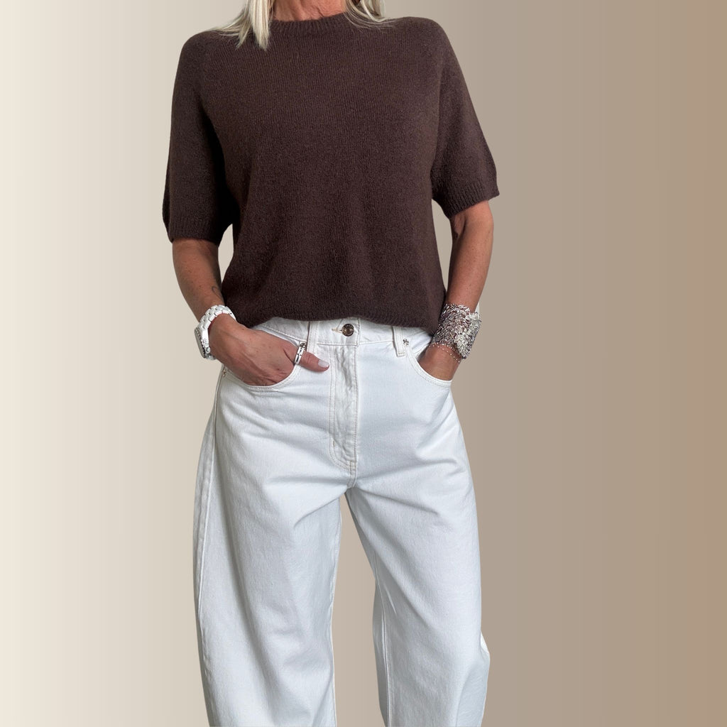 VALENTIN MARRON – Pull manches courtes en baby alpaga