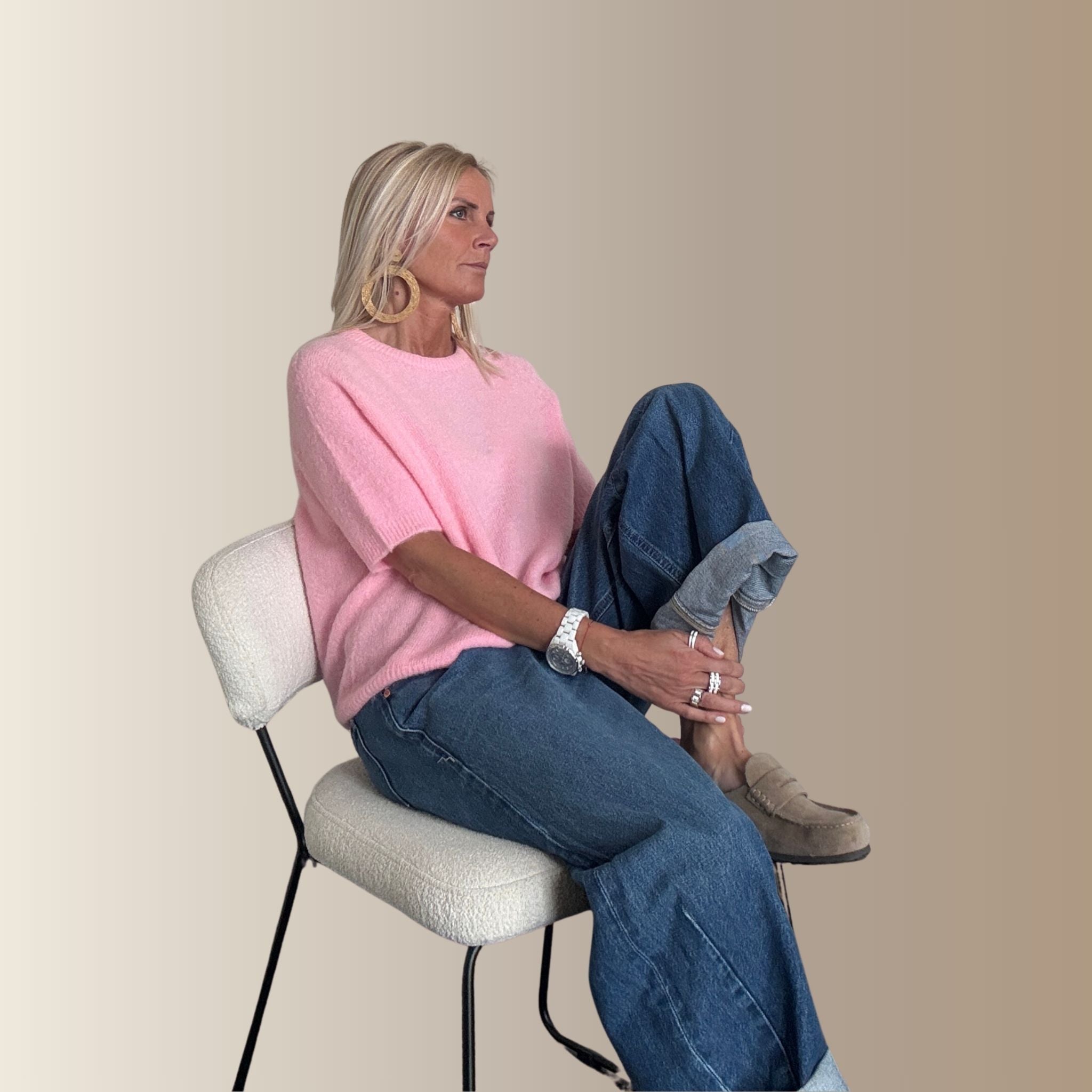 VALENTIN ROSE – Pull manches courtes en baby alpaga