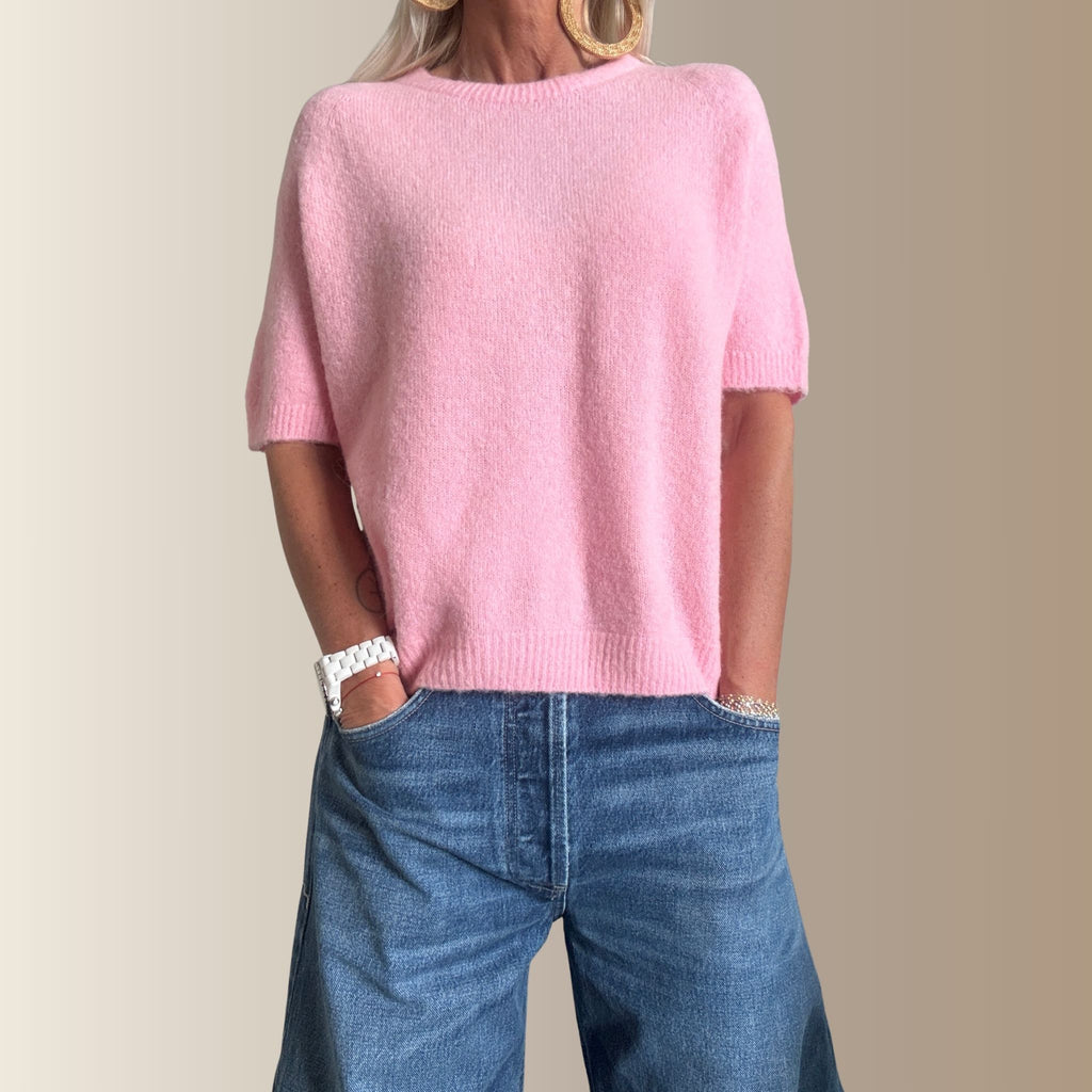 VALENTIN ROSE – Pull manches courtes en baby alpaga