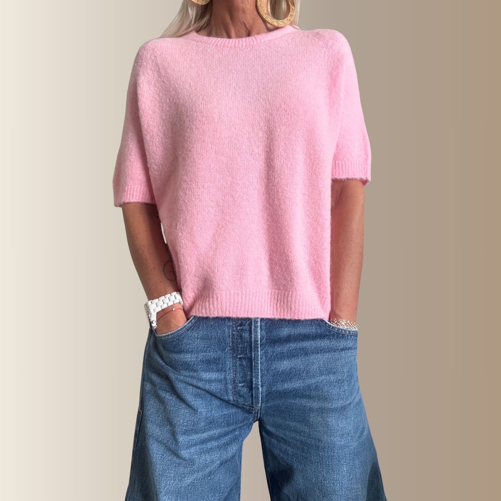 VALENTIN ROSE – Pull manches courtes en baby alpaga