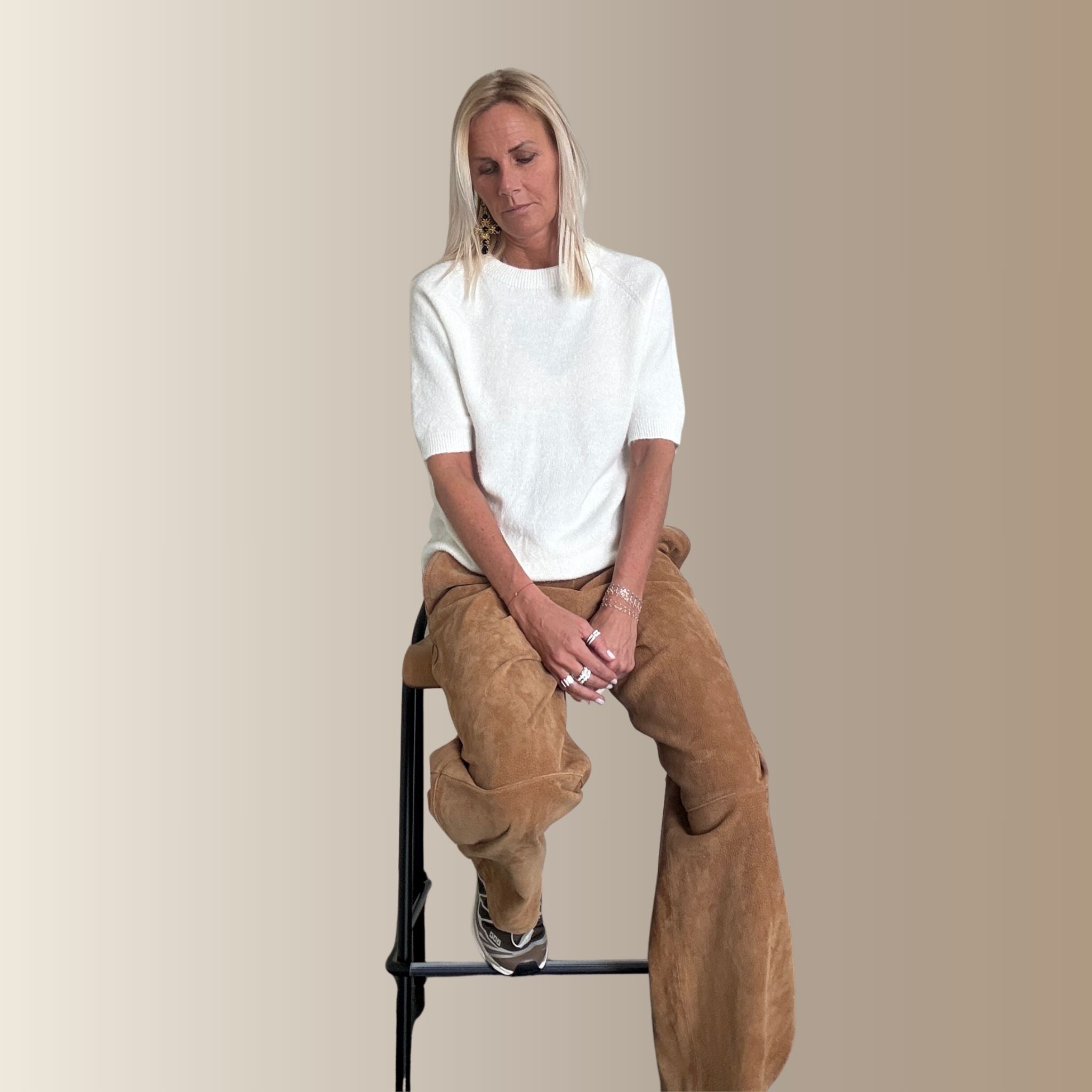 HECTOR ÉCRU – Pull manches courtes en baby alpaga