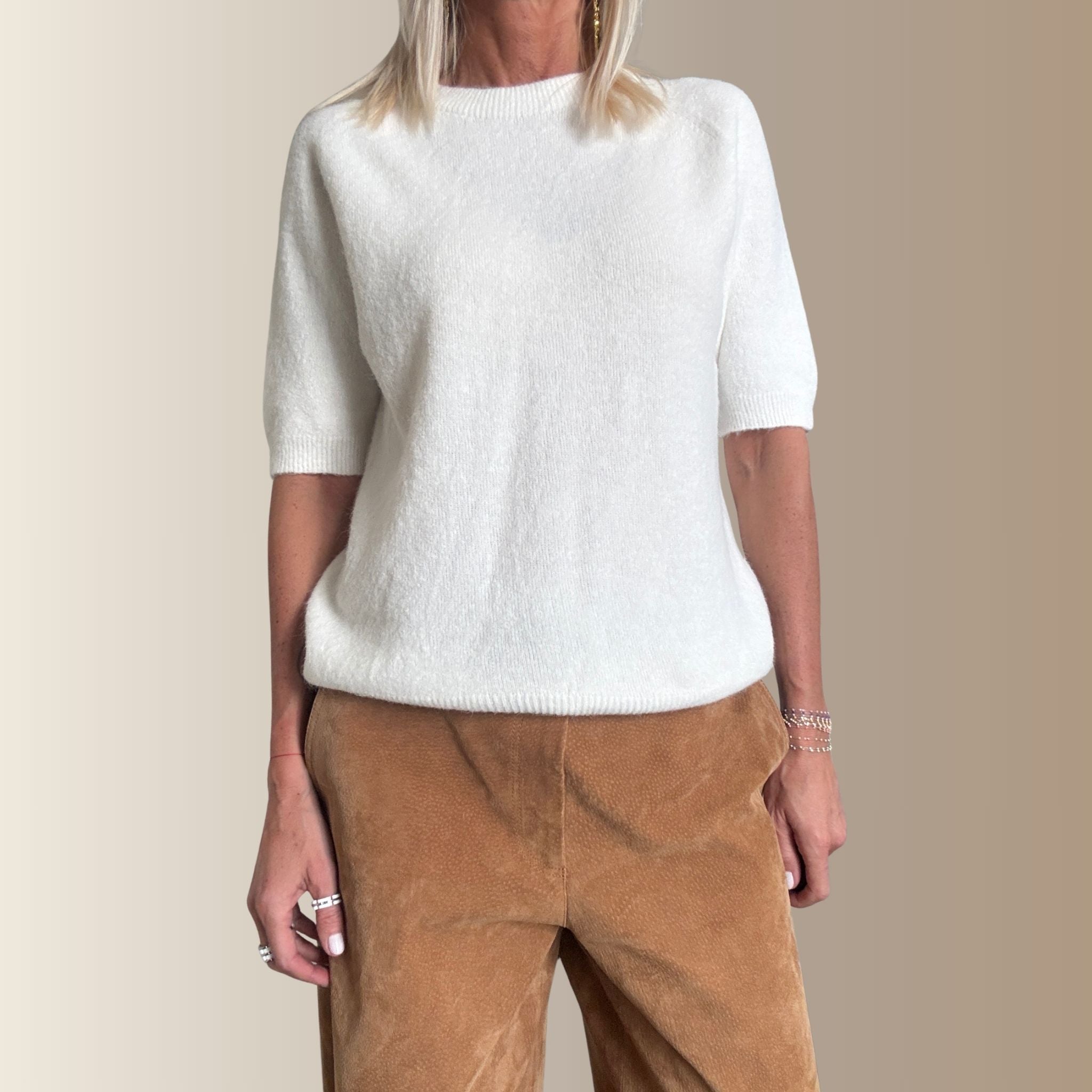 HECTOR ÉCRU – Pull manches courtes en baby alpaga