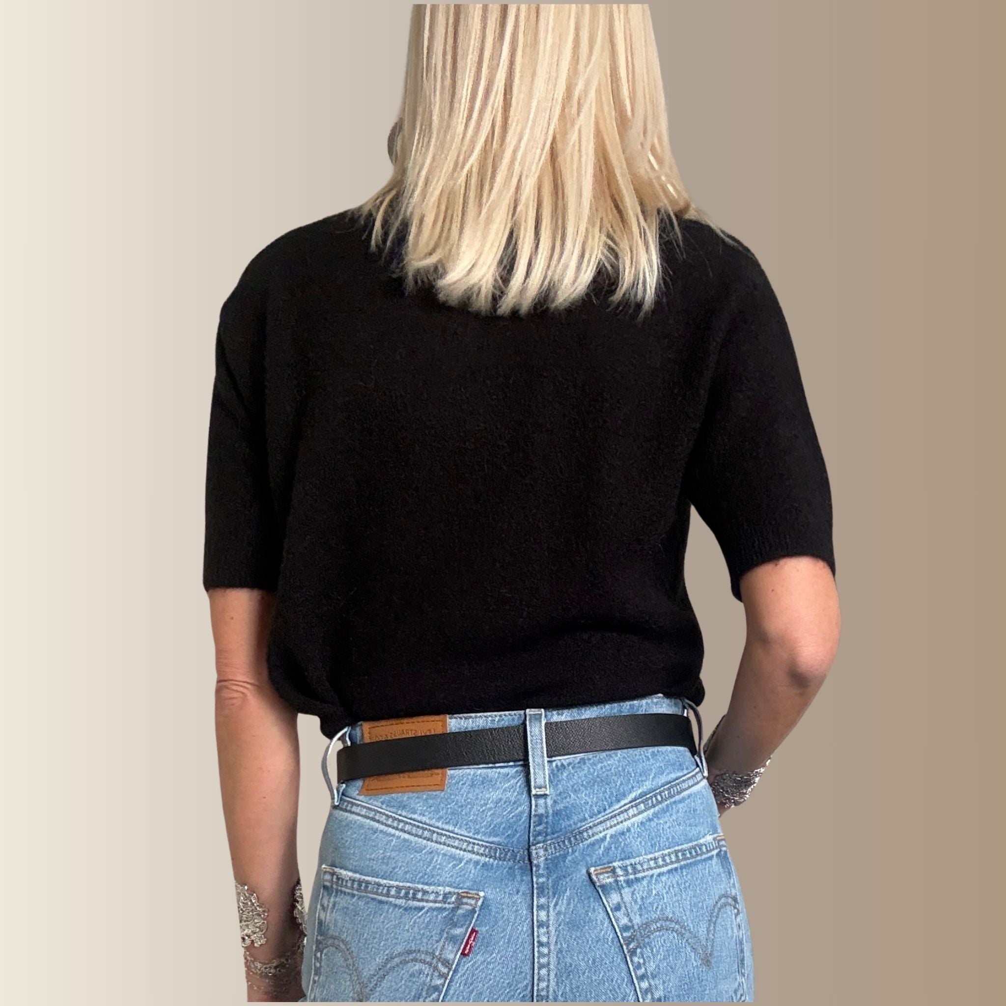 HECTOR NOIR – Pull manches courtes en baby alpaga