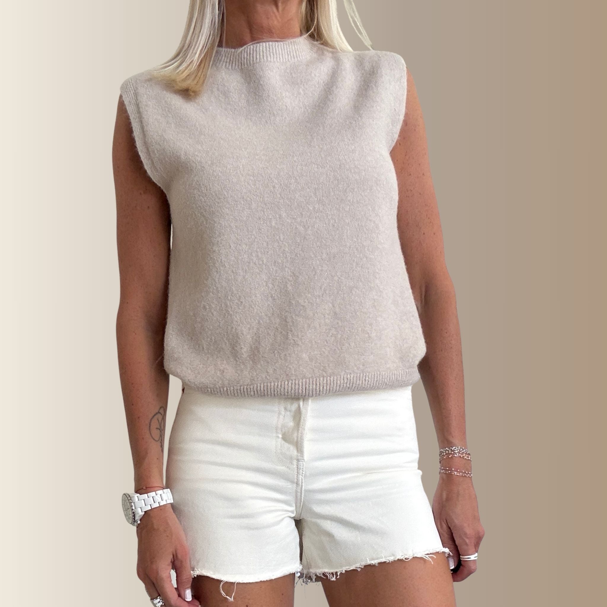CÉLESTIN BEIGE – Pull sans manches en baby alpaga