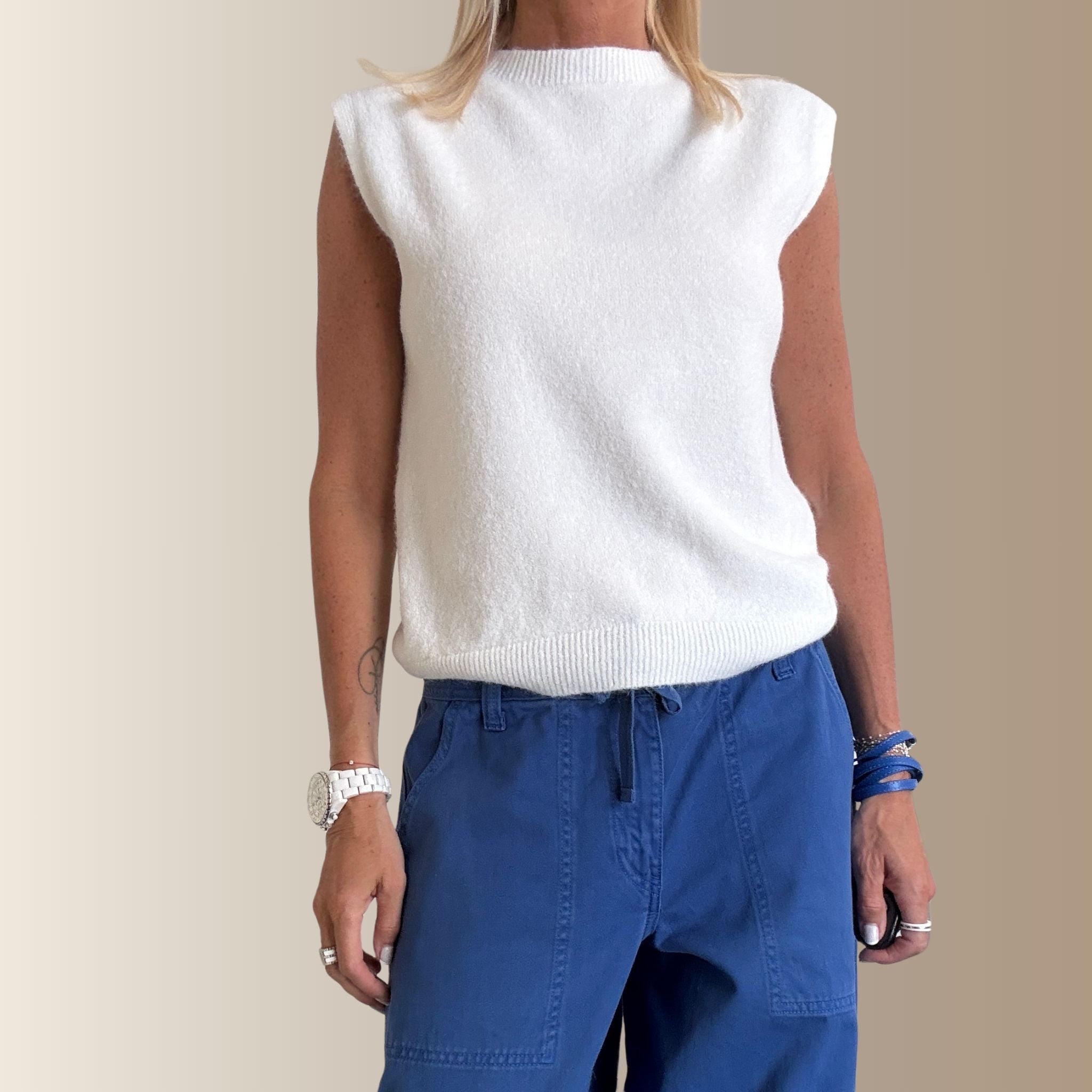 CÉLESTIN BLANC – Pull sans manches en baby alpaga