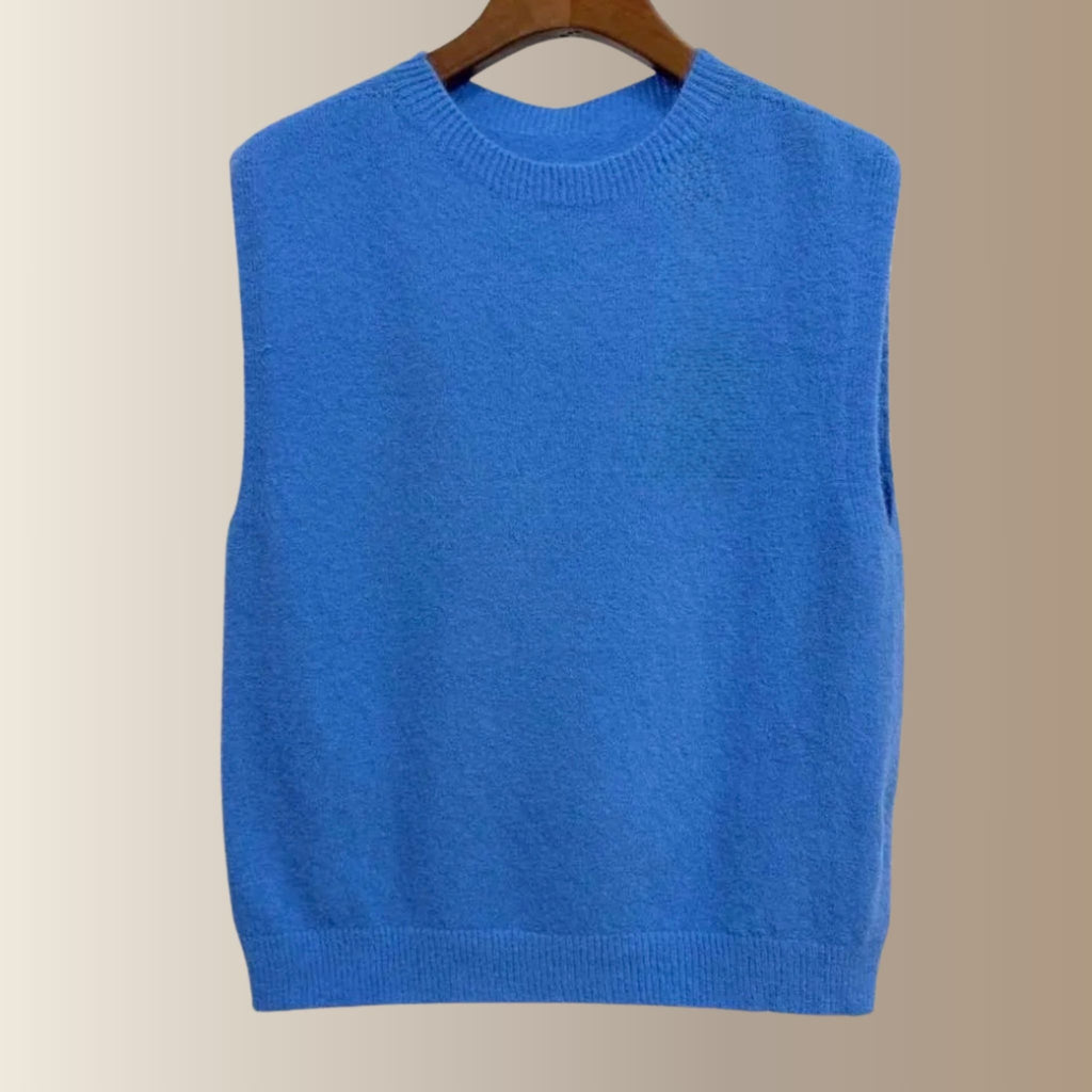 CÉLESTIN BLEU LAVANDE – Pull sans manches en baby alpaga