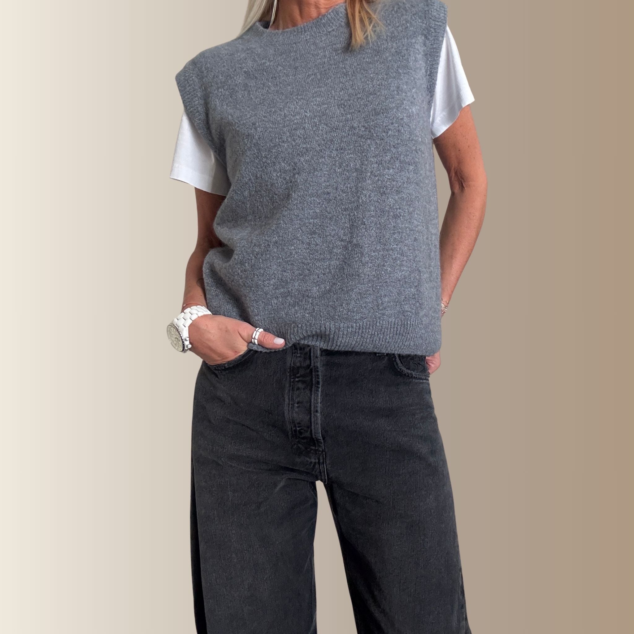 ERNEST GRIS – Pull sans manches en baby alpaga