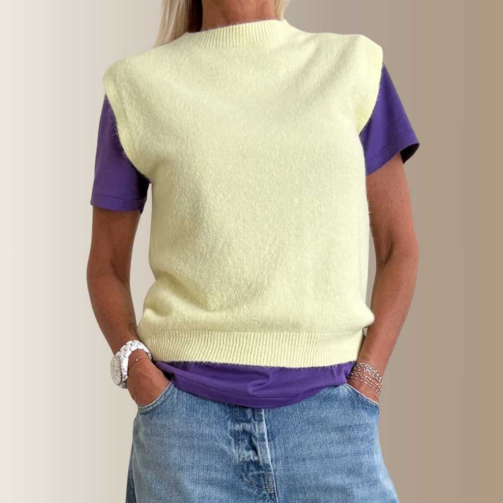 CÉLESTIN JAUNE PÂLE – Pull sans manches en baby alpaga