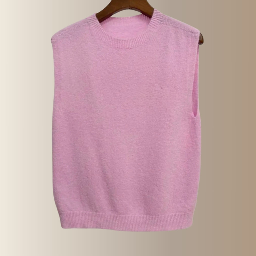 CÉLESTIN ROSE PÂLE – Pull sans manches en baby alpaga