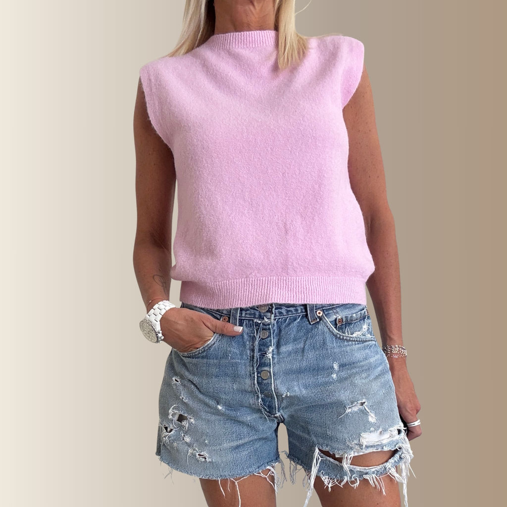 CÉLESTIN ROSE PÂLE – Pull sans manches en baby alpaga