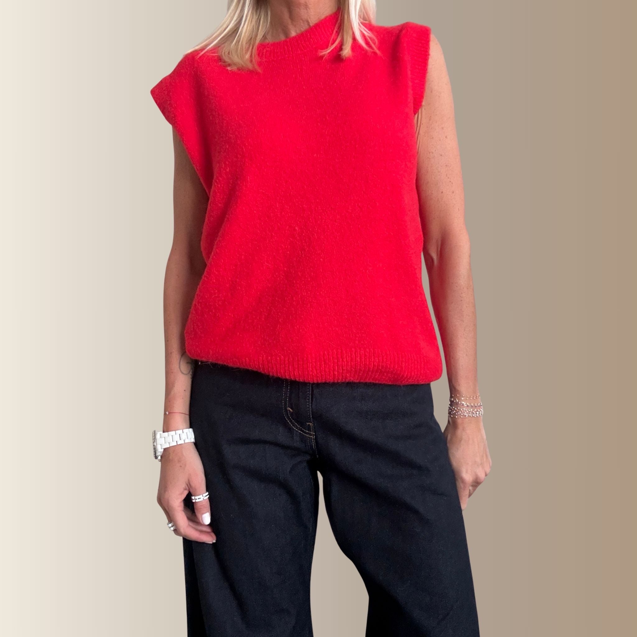 ERNEST ROUGE – Pull sans manches en baby alpaga