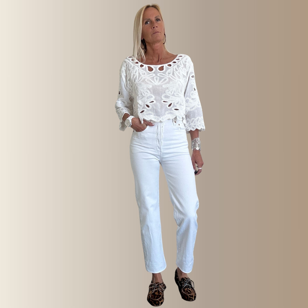 SAYAN BLANC – Top brodé